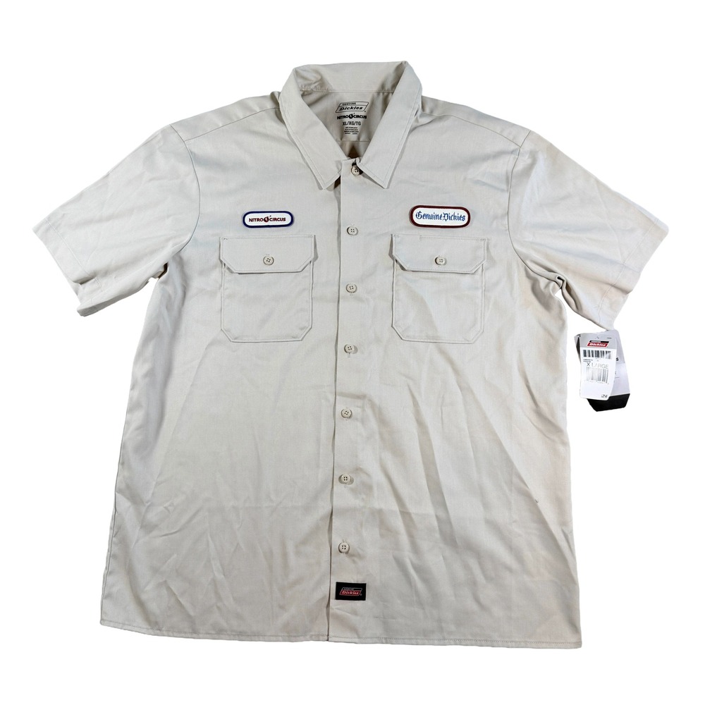 Genuine Dickies Nitro Circus Mens Button Up Work Shirt XL Short Sleeve Tan NWT